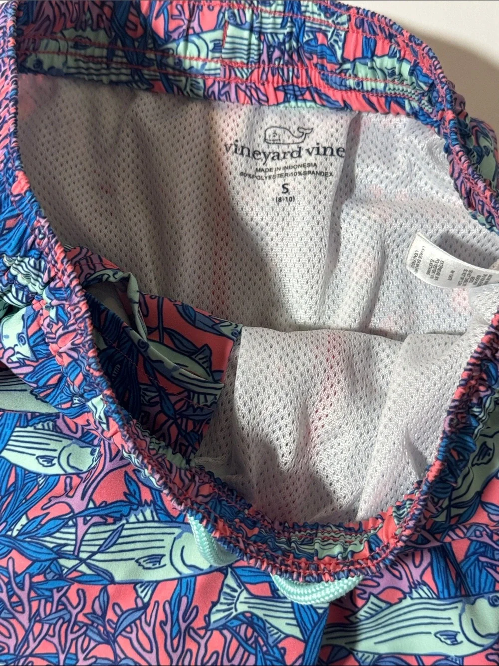 Vineyard Vines Pink, Blue & Mint Fish Print Swim Trunks Kids S